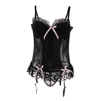 

Women Lace Sexy Corset Set Garter Belt Bustier Bodysuit Nightwear Sleepwear