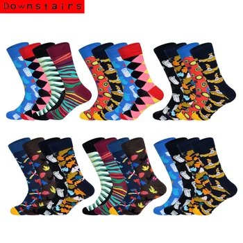 

Downstairs 4Pairs/Lot Solid Socks for Men Combed 6 Selects Street Style Hip Hop Gifts for Men Funny Sock Moda Masculina