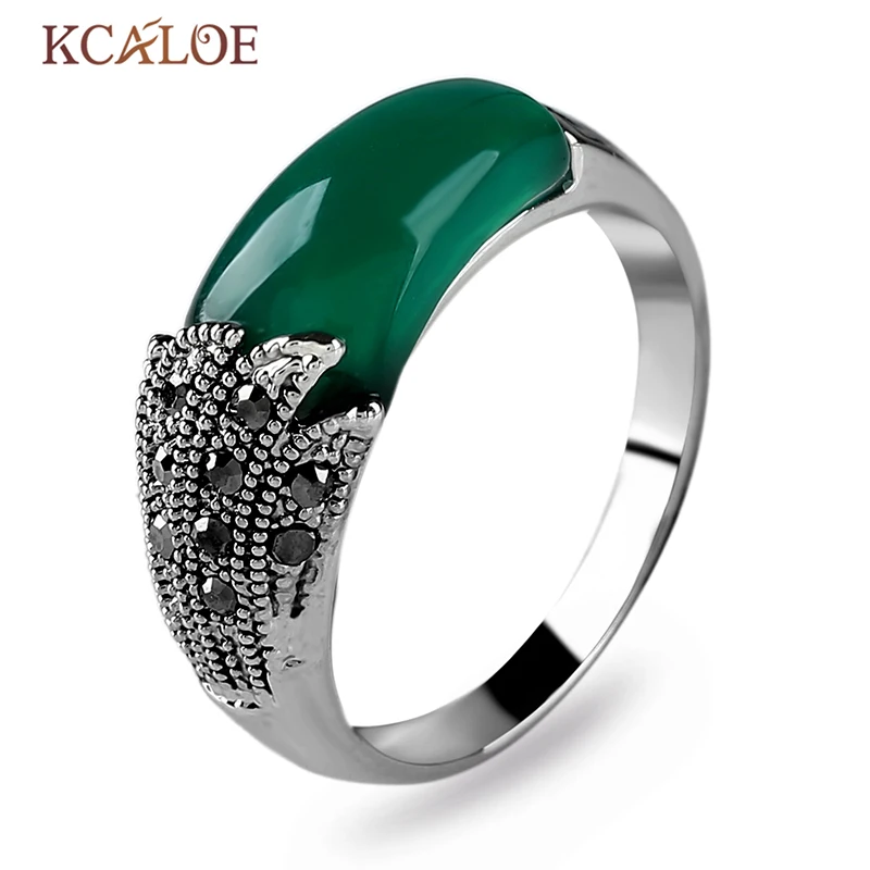 KCALOE, черный натуральный камень, женские кольца, винтажные Ретро ювелирные изделия, античное серебро, стразы с кристаллами, Брендовые женские кольца