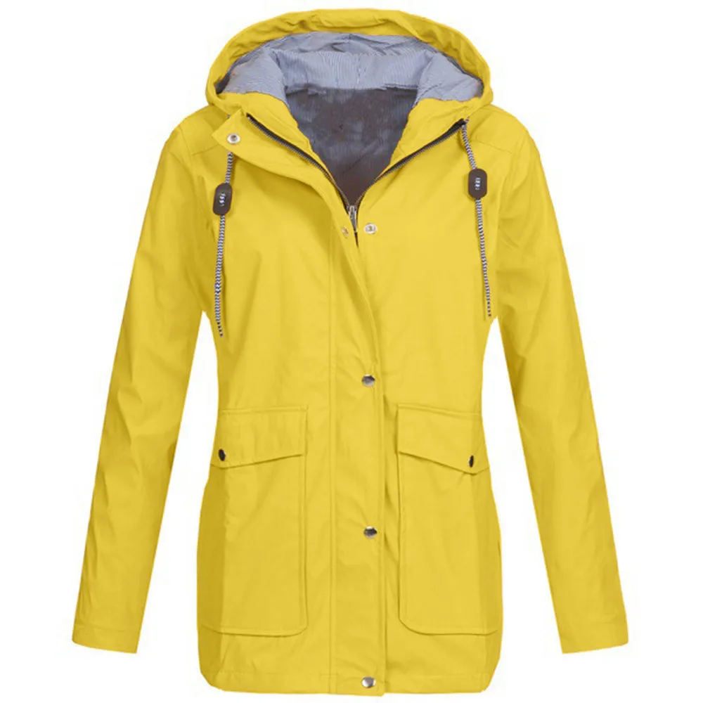 

Solid Rain Jacket Outdoor Plus Jackets Waterproof Hooded Raincoat Windproof female windbreaker impermeable femme avec capuche