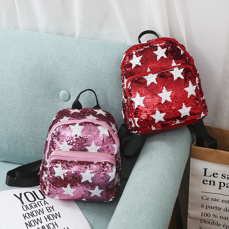 Женский рюкзак с блестками, портативный, милый, звезда, двойная сумка на плечо, мини, детская, девочка, расшитая блестками, школьные рюкзаки, сумки для путешествий