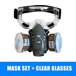 Dual Filter Safety Respirator for Industrial Spraying and Vapor Protection (Mask Clear Glasses)