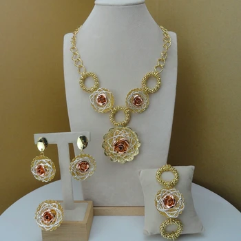 

Yuminglai New Arrival Elegant Flower Design Luxury African Gold Jewelry Sets FHK7467