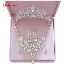 Свадебные волосы ожерелье тиара набор в форме сердца свадебное, с кристаллами и стразами комплект ювелирных изделий Выпускной фестиваль вечерние аксессуары