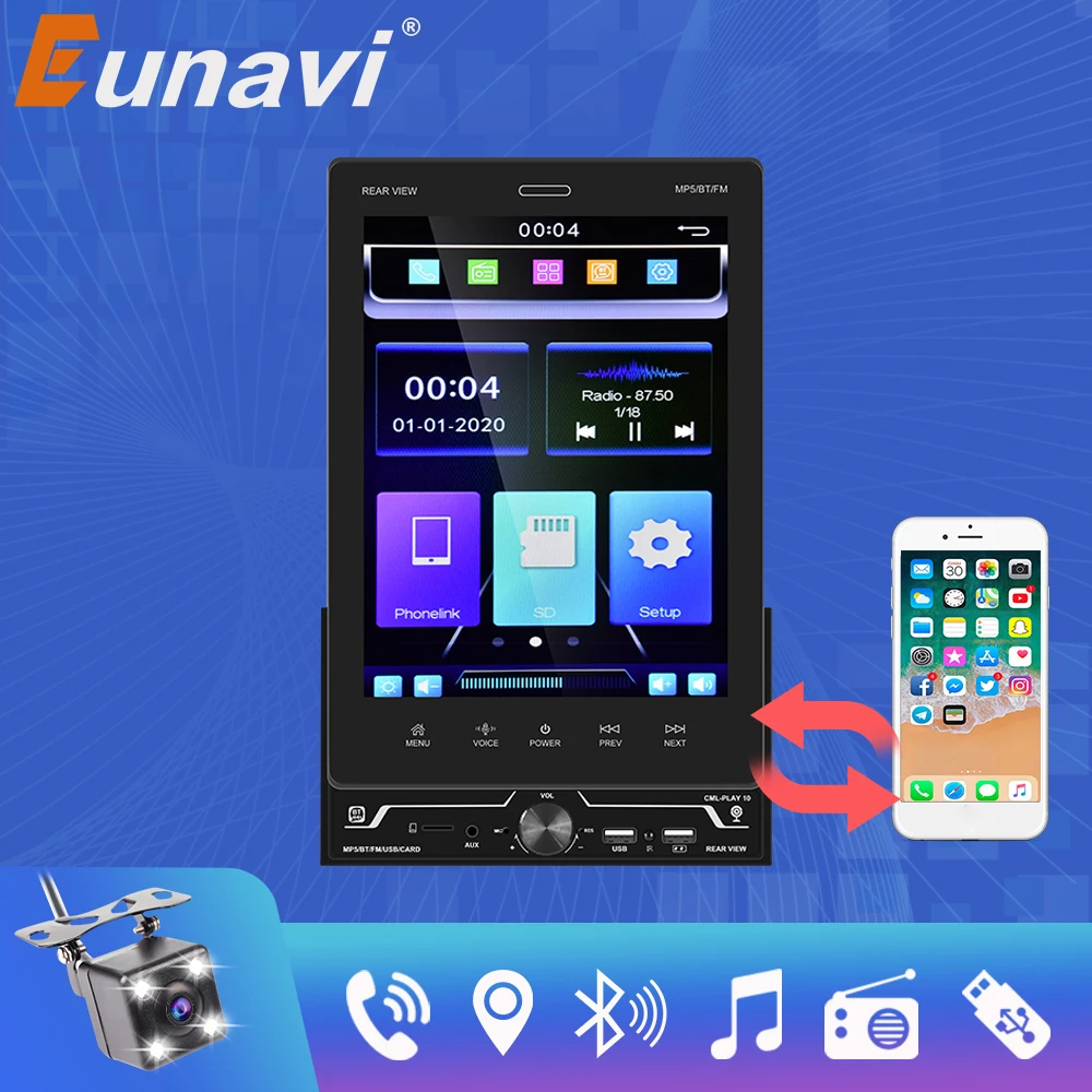 

Eunavi 2 Din Car MP5 Player 9.5" Vertical screen IPS Bluetooth FM Car Stereo Suppport Rear AHD Camera Apple Carplay FM Camera