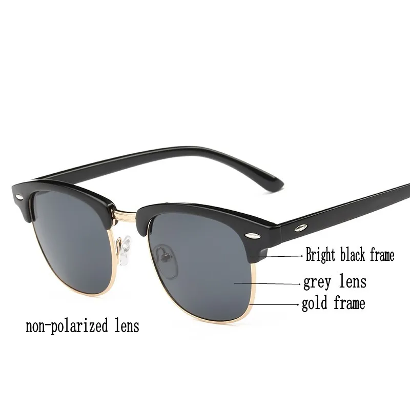Модные поляризационные солнцезащитные очки без оправы для мужчин и женщин, Классические винтажные брендовые дизайнерские солнцезащитные очки с квадратными лучами UV400 - Цвет линз: black gold grey