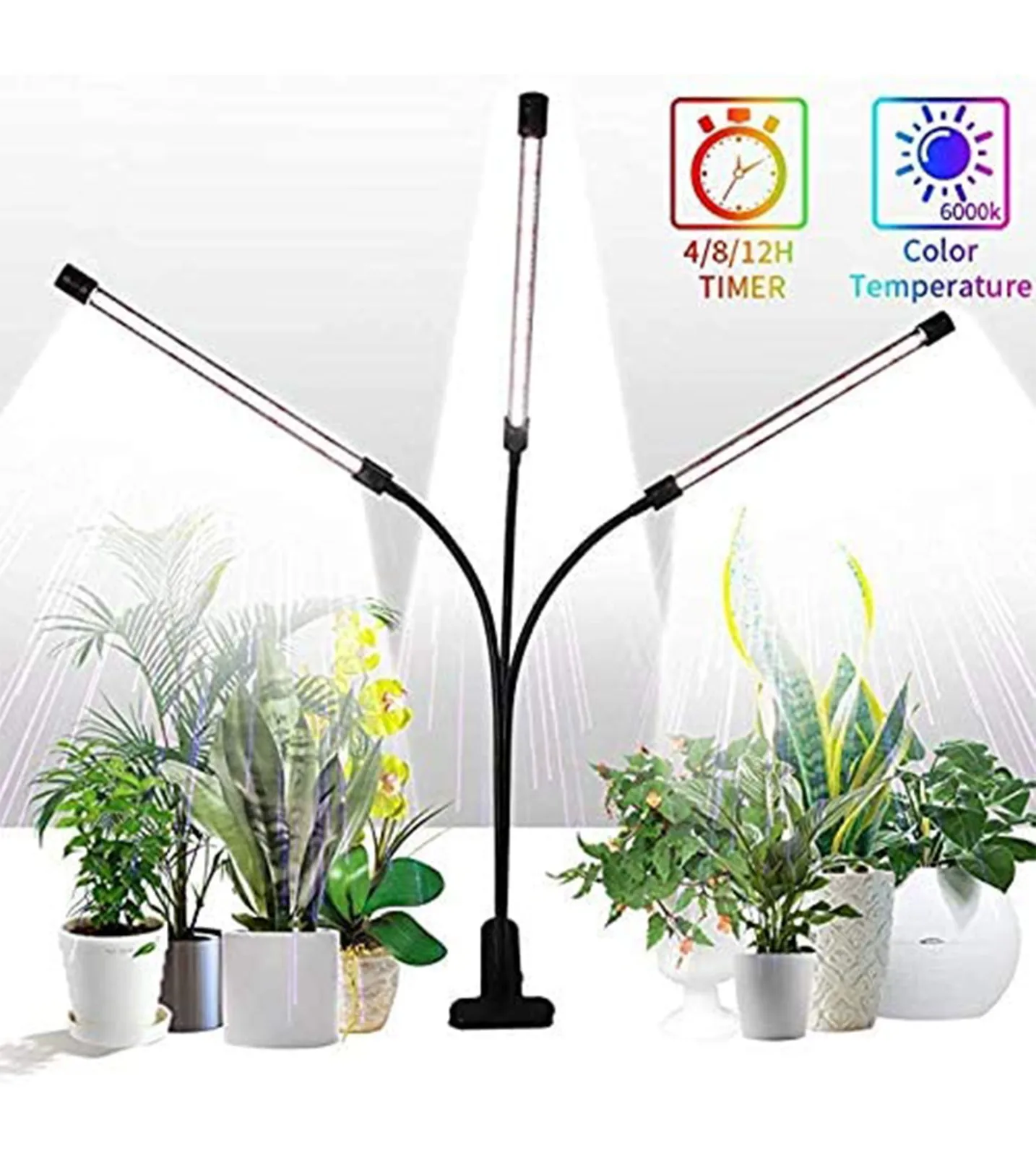 Lampe de croissance LED pour plantes 8 niveaux dintensité variable Spectre complet pour serre de jardin 3/6/12 h Allumage et extinction automatiques avec minuterie 