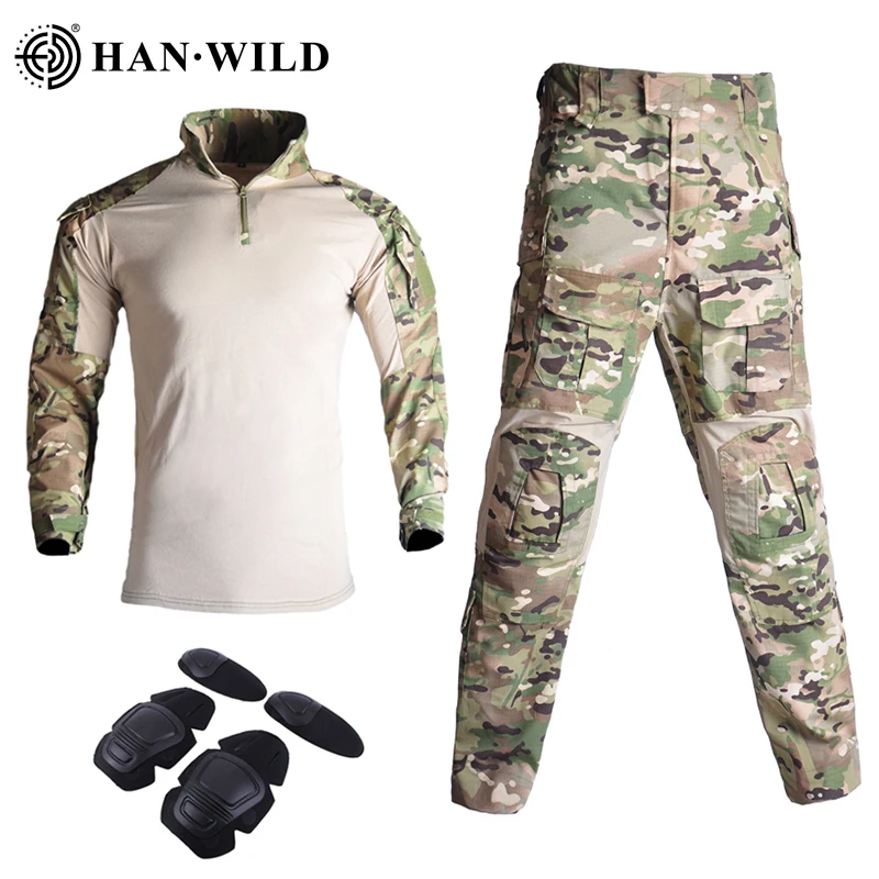 Military Uniform Clothes Suit Tactical Camouflage Men US Army Airsoft Combat Shirt + Cargo Pants Knee Pads G3 | Тематическая одежда