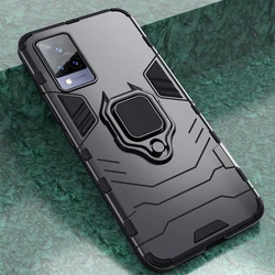 KEYSION Shockproof Phone Case with Ring Stand - Durable Protection and Versatile Viewing for VIVO Y20S (Black)