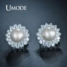 UMODE пресноводные жемчужные шпильки серьги для женщин цветок серьги белые золотые шпильки вечерние ювелирные изделия девушки подарки UE0161B