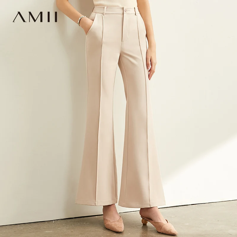 

Amii Minimalism Solid Casual Trousers Women High Waist Flares Pant 11940588