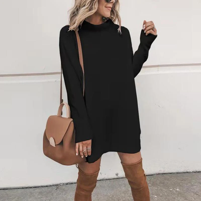 

Autumn Winter Black Long Sleeve Knitted Sweater Women T Shirt Mini Dress Female Fashion White Pullover Christmas Clothes c.h.i.c