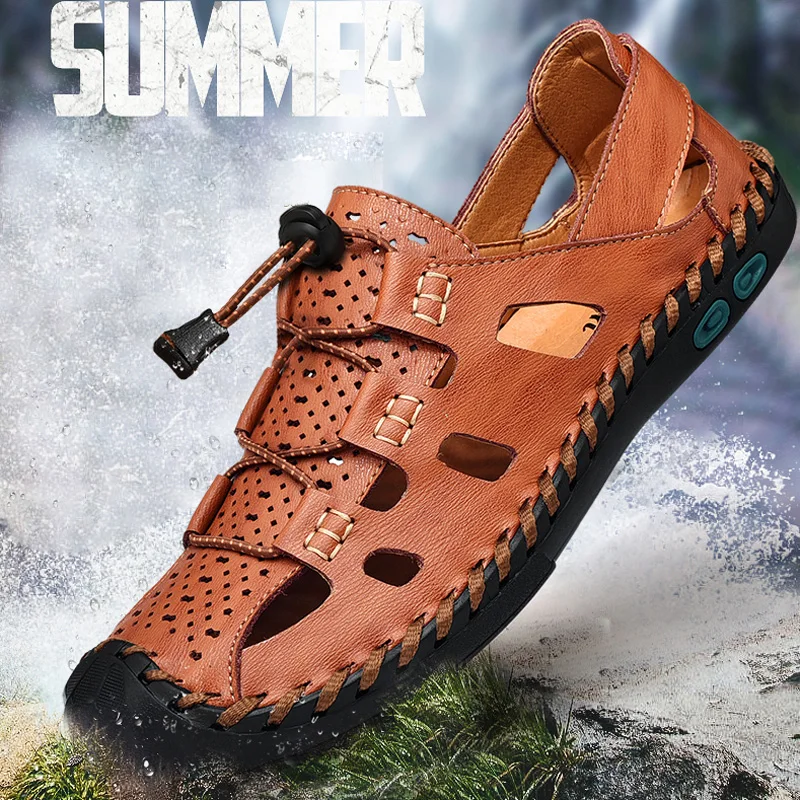 

Men's sandals men 2019 summer new leather sandals beach shoes casual large size 45 46 47 48