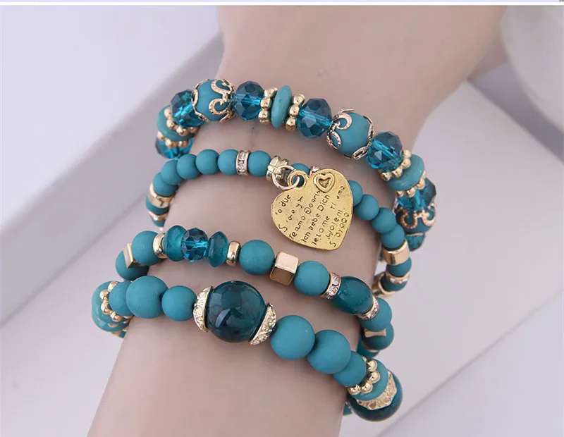 Kymyad (4pcs/set ) Multilayer Bohemia Bracelet Resin Beads Bracelets For Women Bijoux Vintage Heart Charm Bracelet Femme Jewelry bracelet jewelry