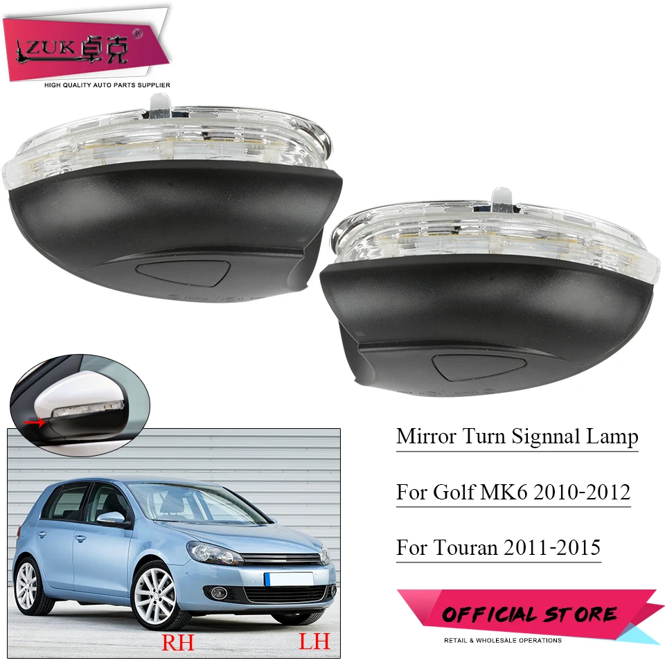 ZUK Rearview Mirror LED Turn Signal Light Lamp Flasher For VW Golf 6 MK6 Touran Jetta 2011 2015