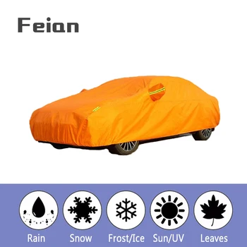 

Universal Full Reflective strip Car Covers Snow Ice Dust Wind Sunshade UV Cover Foldable Car Outdoor orange Protector Cover