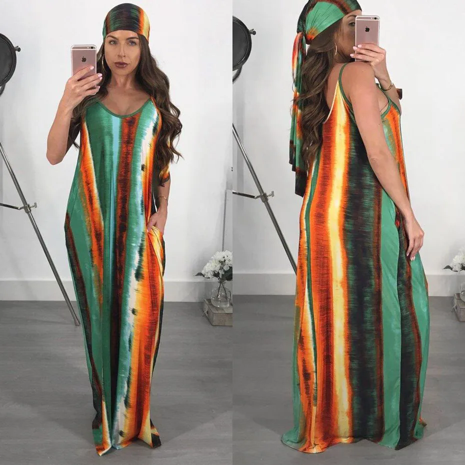 HAOYUAN размера плюс длинное платье женское в полоску Boho богемное пляжное Бандажное