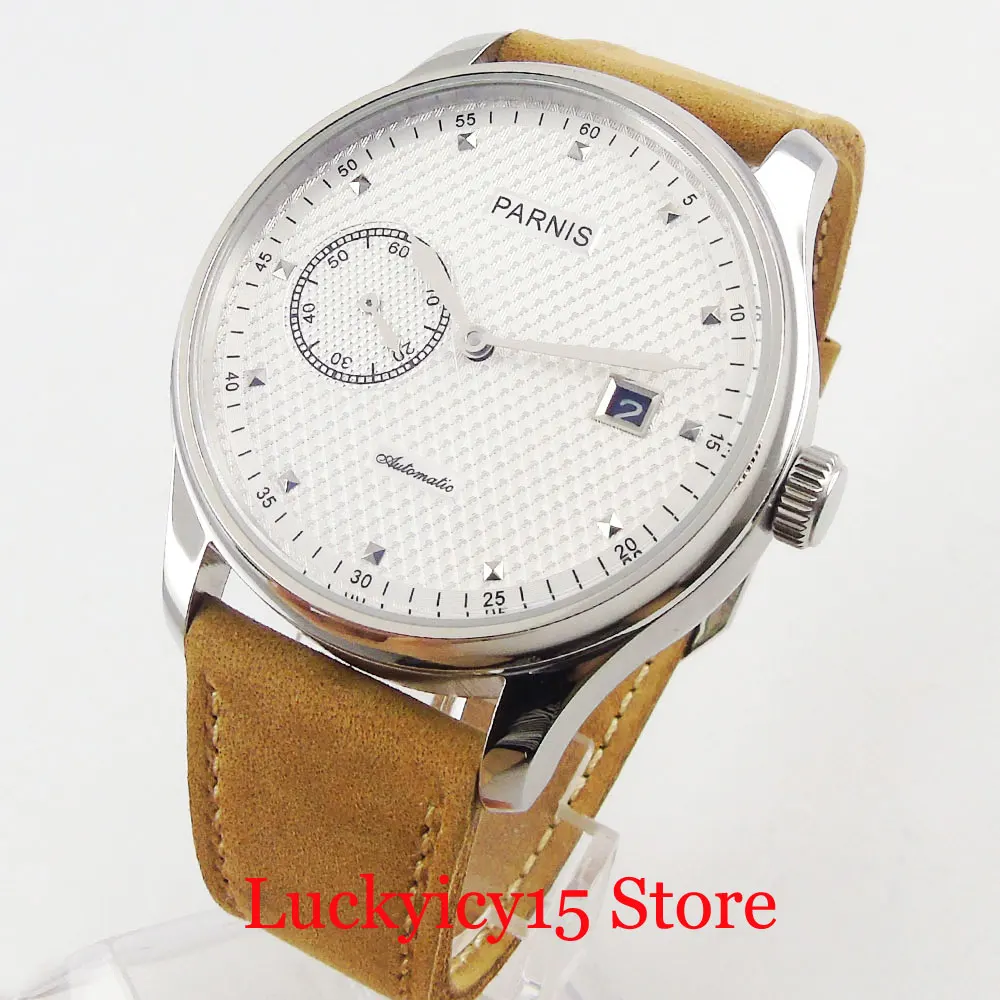 

Stainless Steel 43mm Watch Case Men's Watch Automatic Men's Watch ST2555 Movement Camel Strap Auto Date