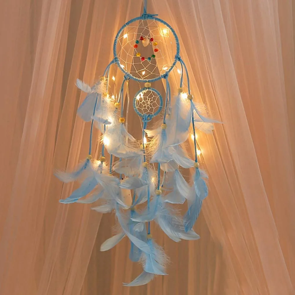 2 метра освещение Ловец снов подвесной DIY 20 светодиодный светильник перо ремесла колокольчики Девушка Спальня романтическое подвесное украшение подарок