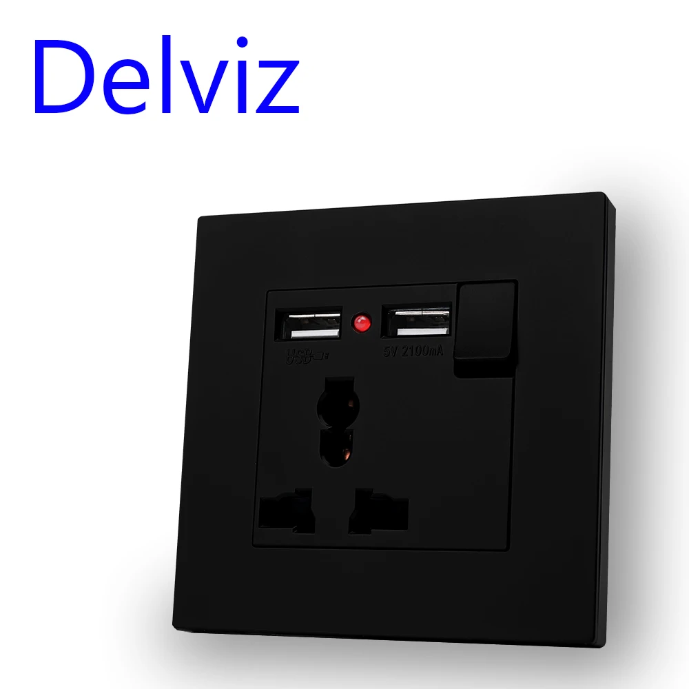 Настенная розетка Delviz usb черная панель многофункциональная 3 шпильки