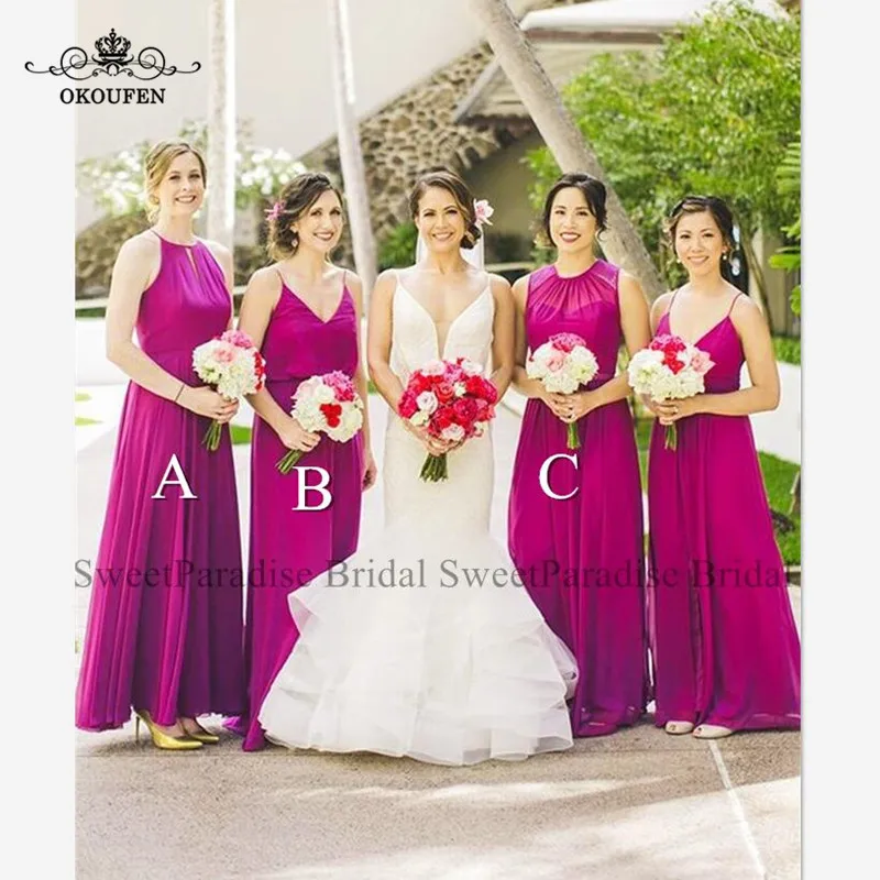

Flowing Chiffon Fuchsia Bridesmaid Dresses Long A Line Bohemia Junior Wedding Guest Dress For Women Vestidos De Festa