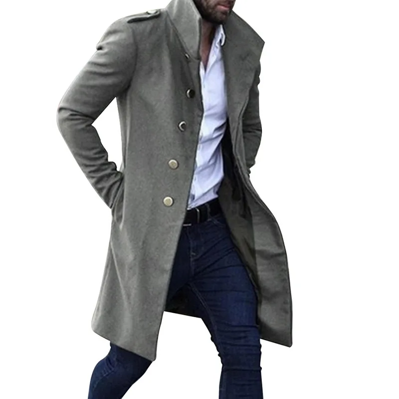 Серый Модное мужское пальто, зимнее теплое одноцветное длинное пальто, Мужской однобортный бизнес повседневное пальто, парка XXL - Цвет: Серый