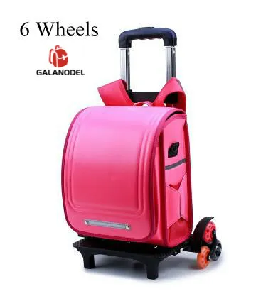 rose red 6 wheels Рюкзак-тележка для школы для детей школьная сумка ортопедическая рандосеру чемодан на колесах рюкзаки детские школьные сумки - Цвет: rose red 6 wheels