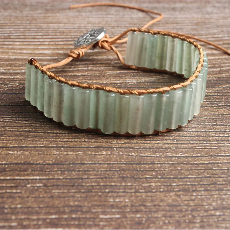 LanLi натуральный ювелирный цилиндр зеленый авантюрин вязаный браслет для мужчин и женщин давая подарки и самоиспользование