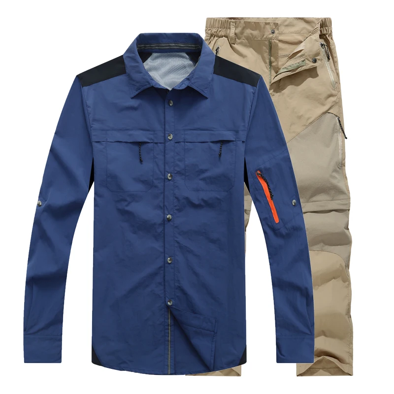 Navy Khaki Suit Быстросохнущие мужские летние популярные весенне-осенние походные спортивные костюмы для походов с рыбами, для занятий спортом, брюки, штаны, брюки для улицы, европейские размеры - Цвет: Navy Khaki Suit