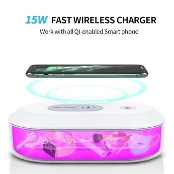 

UV Sterilization Box Qi Charging Pad Quick Charge 15W Wireless Charger for iPhone Samsung Huawei Multifunction Phone