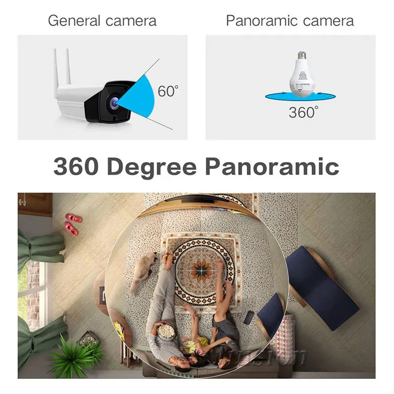 360 градусов Wi Fi лампа мини камера 960P HD CCTV Панорамное ночное видение Обнаружение
