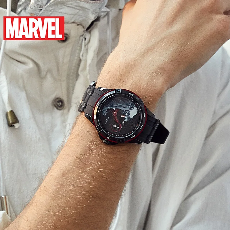 Marvel Мстители VENOM мужские спортивные модные 50 м водонепроницаемые часы из нержавеющей стали силиконовые супер герой светящиеся полые Montre Homme