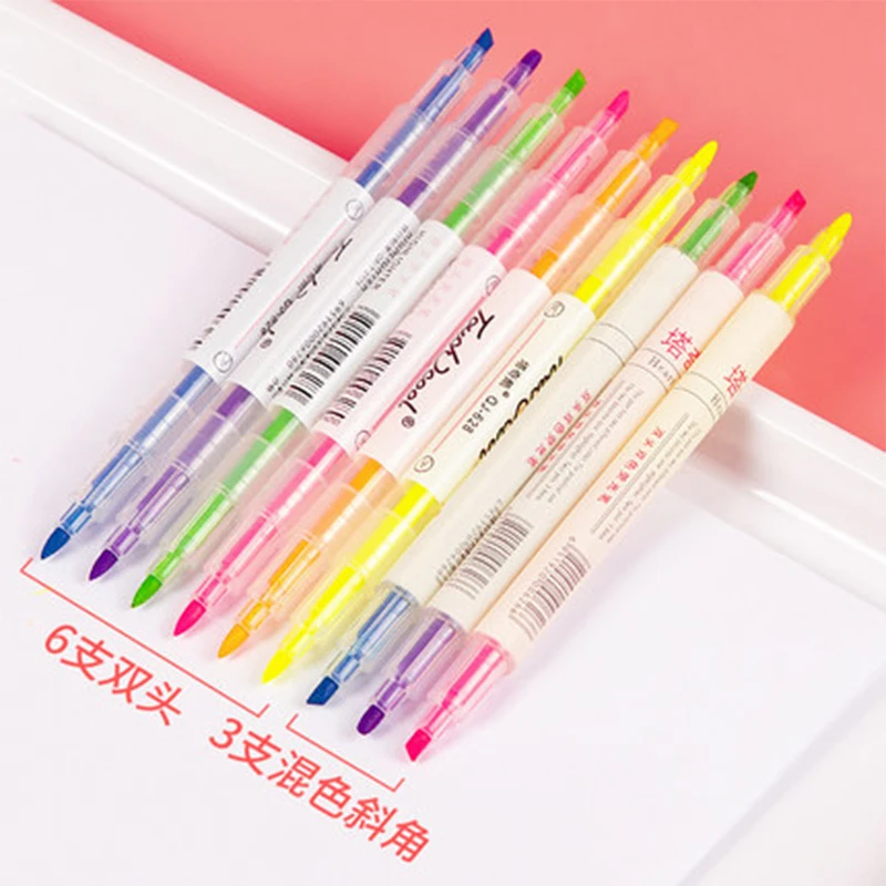 

9Colors/Set Cute Plastic Highlighters Markers Kawai Watercolor Pens For Graffiti Painting Key Mark Korean Stationery Office School Student Supplies