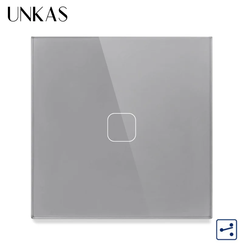 1 gang 2 way gray UNKAS серый хрустальный стеклянный панельный светильник, стандартный настенный выключатель ЕС, сенсорный выключатель, 1 комплект, 2 способа управления, сенсорный экран - Цвет: 1 gang 2 way gray