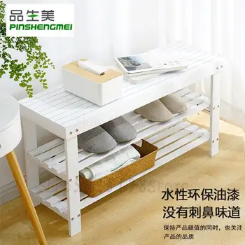 

White shoe bench home modern minimalist porch door can sit shoe cabinet Nordic solid wood shoes bench bamboo shoe rack