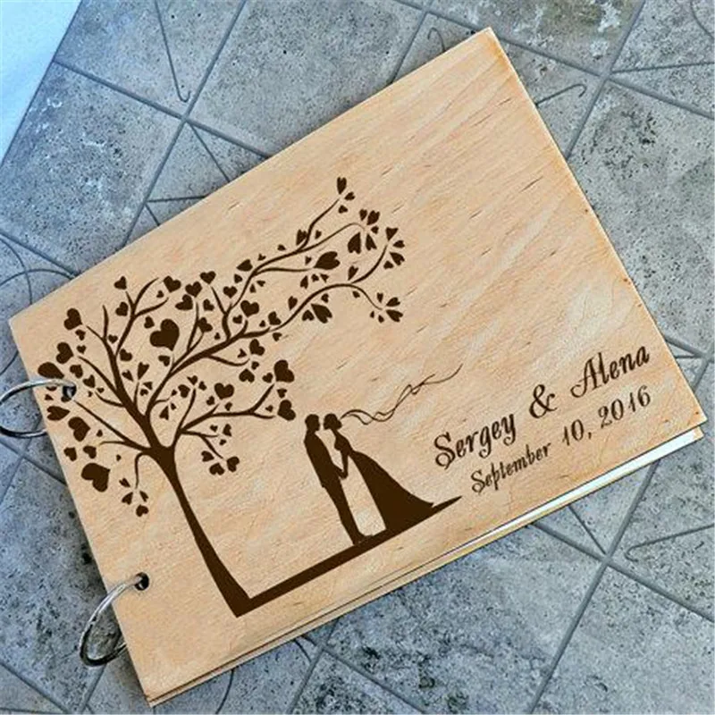 

Personaliz A5 A4 Photo Album Wedding guest book Love Heart Tree Wooden photo album Custom Rustic Alternative DIY Scrapbook