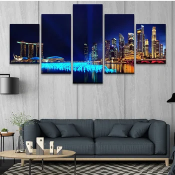 

5Panel Modular Canvas Painting City Night View Singapore Pictures HD Print on Canvas for Living Room Wall Art Posters and Prints