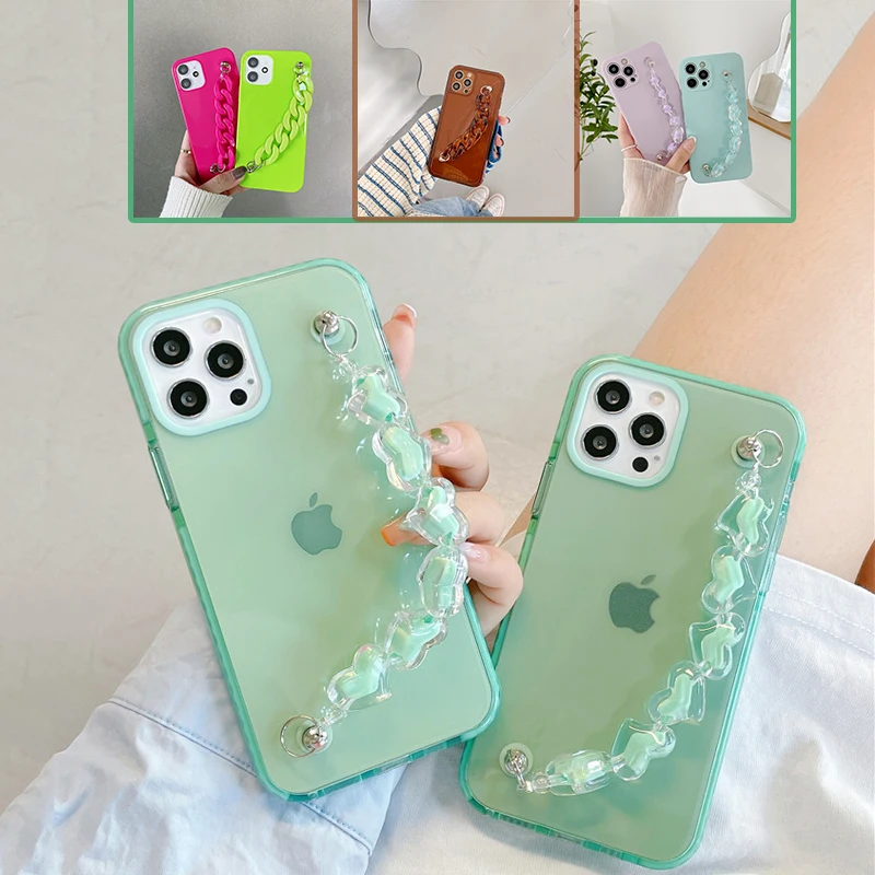 Green Bracelet Chain Phone Case for iPhone 11 Pro 12 Mini X XR XS MAX 7 8 Plus Coffee Color Cover 13 | Мобильные телефоны и