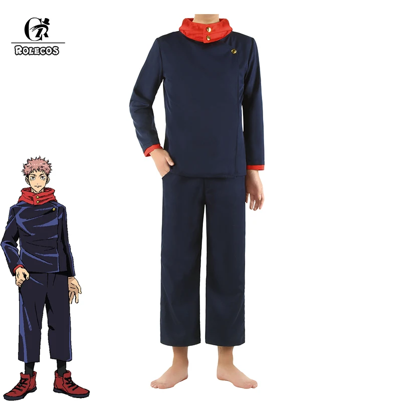 

ROLECOS Anime Jujutsu Kaisen Cosplay Yuji Itadori Costumes Cosplay Costume Men Outfits Navy Blue Top Pant Halloween Full Set