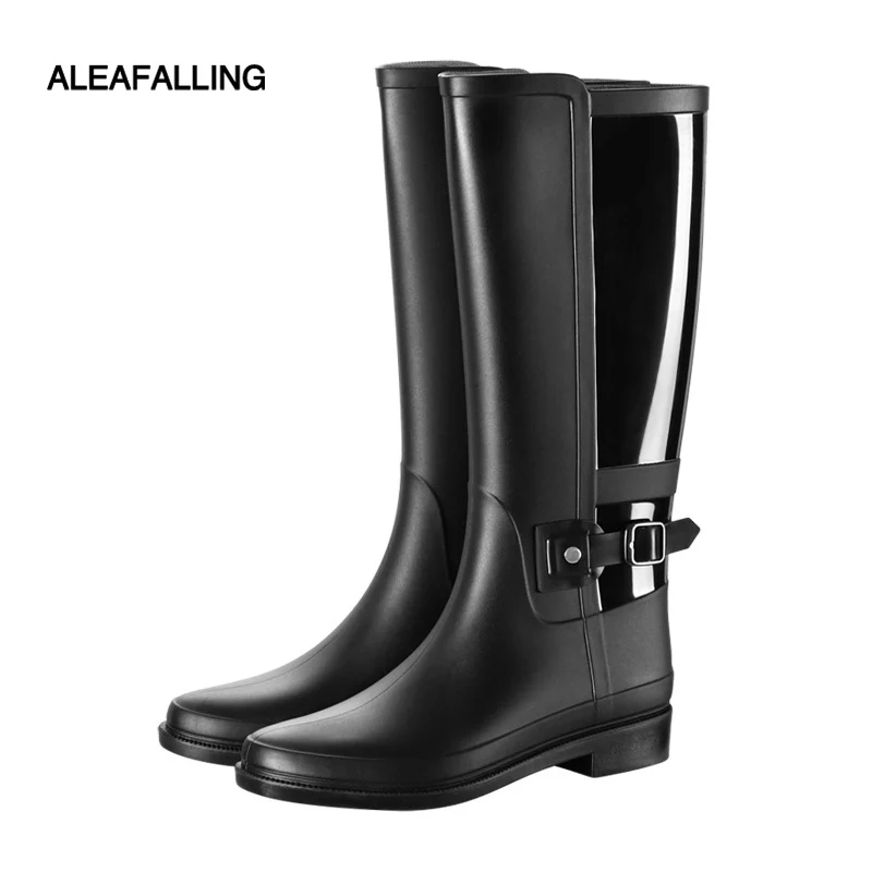 Aleafalling/высокие Модные непромокаемые сапоги для взрослых; мотоциклетные непромокаемые сапоги из пластика с пряжкой; импортные товары; непромокаемая обувь; Женская водонепроницаемая обувь