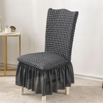 

Bubble Plaid Chair Cover with Skirt Elastic Chair Slipcover Stretch Seat Cover for Dining Room Wedding Banquet Home Decoration