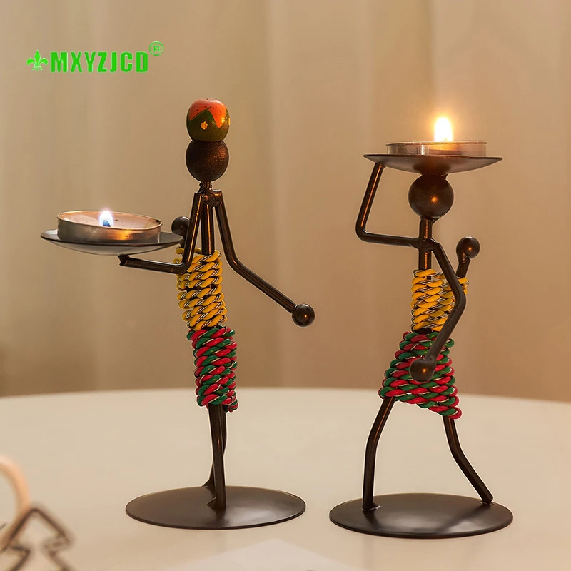 Mother And Child Candlestick Wrought Iron Ornaments Items Racks Simulation Figures Sculpture Crafts Home Decoration Accessories|Статуэтки и