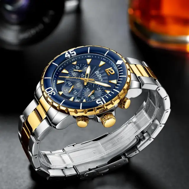 Orologi da uomo di lusso da uomo cronografo in acciaio inossidabile blu oro orologio  da polso da uomo puntatore di luce notturna moda Casual orologio di  marca|Quartz Watches| - AliExpress