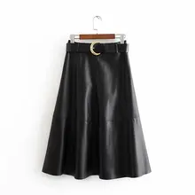 QZ249, модная женская юбка из искусственной кожи, с поясом, тонкая талия, длина до колена, трапециевидные юбки, Saias