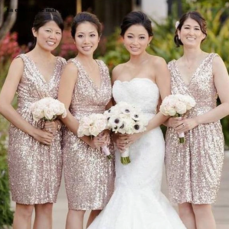 bridesmaid dresses champagne sequins bridesmaid dress short sexy V neck bag hip wedding party dress vestido boda mujer invitada bridesmaid dresses champagne sequins bridesmaid dress short sexy V neck bag hip wedding party dress vestido boda mujer invitada