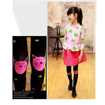 

children's Spring Autumn Thin Breathable Model Tights cute Cartoon Jacquard Kitten Fishing Impervious Meat Bottoming kids Tight