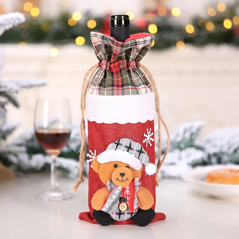 Льняная Крышка для рождественской бутылки вина с изображением Санты и ангела, вечерние рождественские украшения, Подарочная сумка на шнурке, держатель для бутылки шампанского и красного вина - Цвет: Style D1