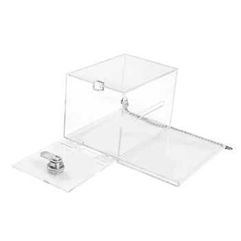 

(Pack/2units) Counter Clear Lockable Acrylic Donation Collection Box with Chain and Sign Holders YGB-004