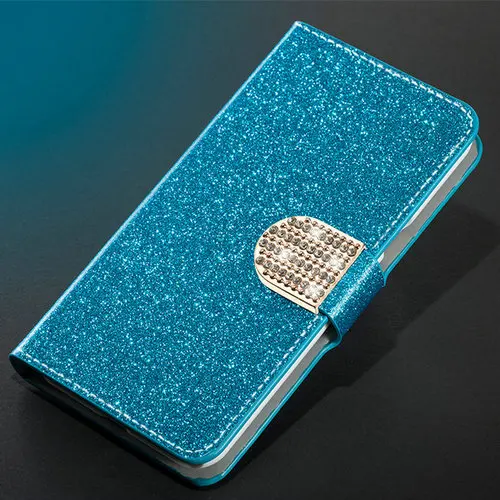 Чехол для Huawei Honor 7 8 9 10 Lite 10i 20i v10 книга флип для женщин Девушка блестящая кожа кожаный чехол-футляр с бабочкой - Цвет: Blue with diamond