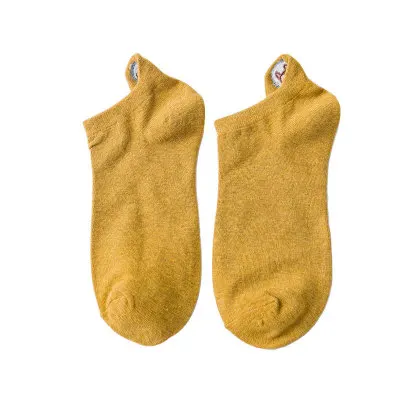 260Ginger Yellow Новые летние хлопковые носки-башмачки с вышивкой для девочек модные женские и мужские индивидуальные носки с забавным выражением - Цвет: 260Ginger Yellow